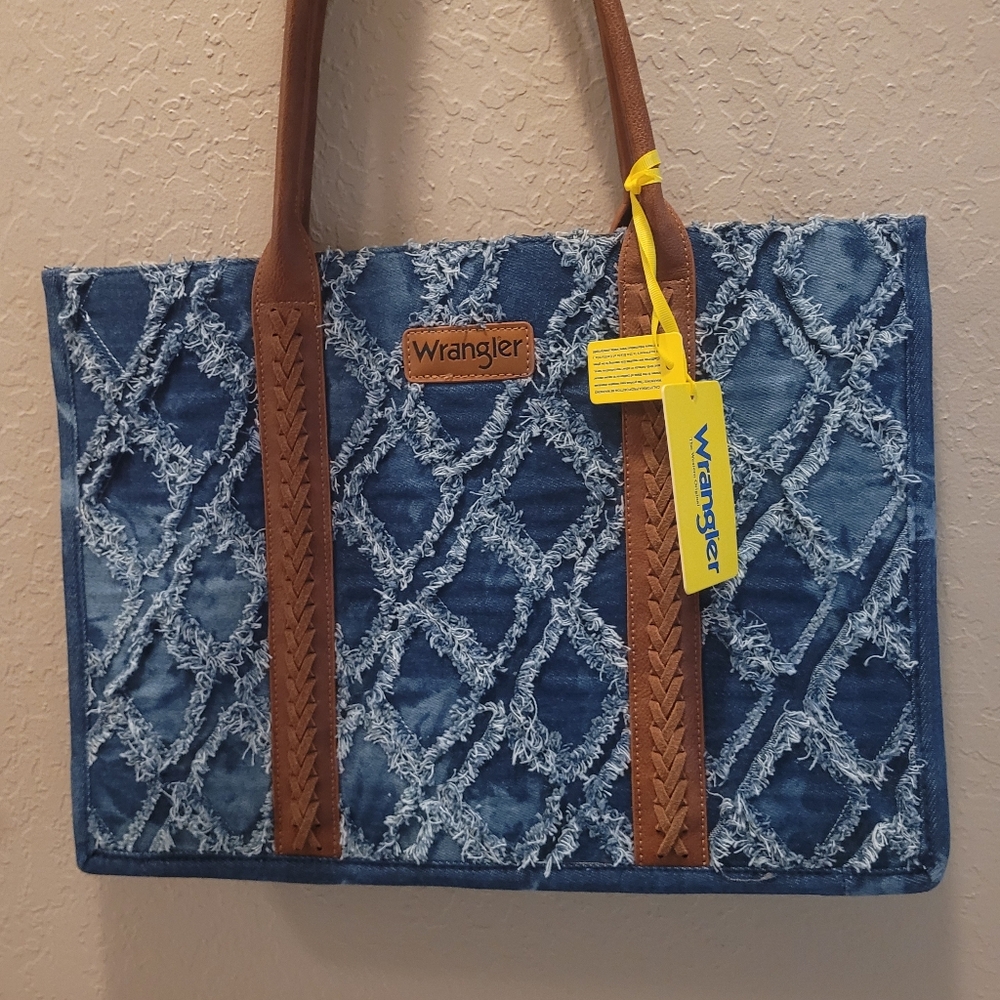 Wrangler Denim Tote with Brown Straps